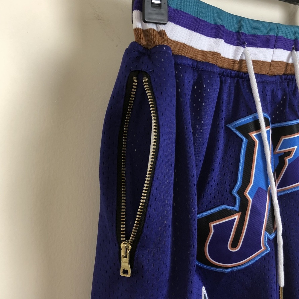 Utah Jazz Just Don 1996-97 Embroidered Print Basketball Shorts Sz S Purple NBA - Picture 5 of 15